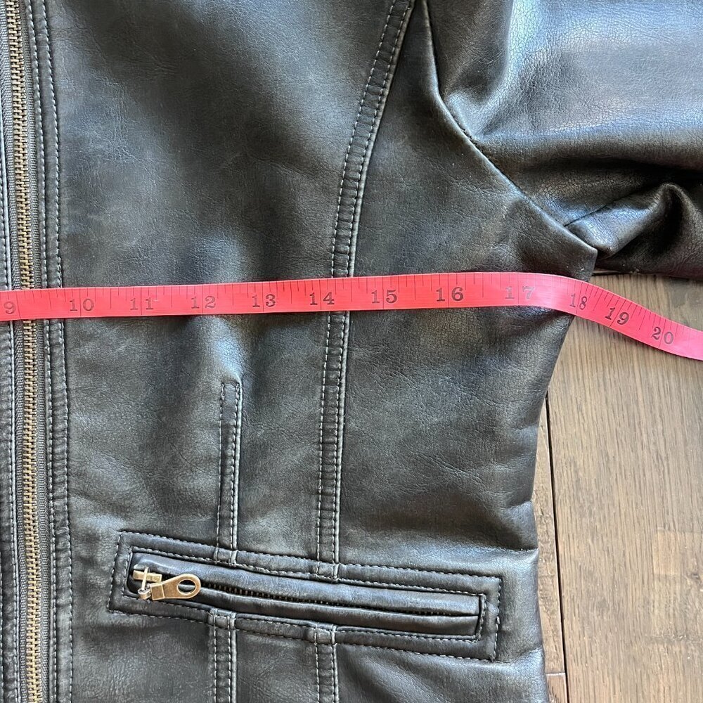 Refuge Faux Leather Moto Biker Jacket Brown Zip Front Classic Street Style - Picture 4 of 6
